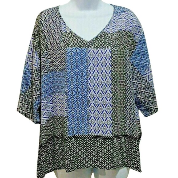 Chico's Tops - Chico's Size 1 US Small 8-10 Women's Blouse Short Sleeve Blue Lightweight Festiv
